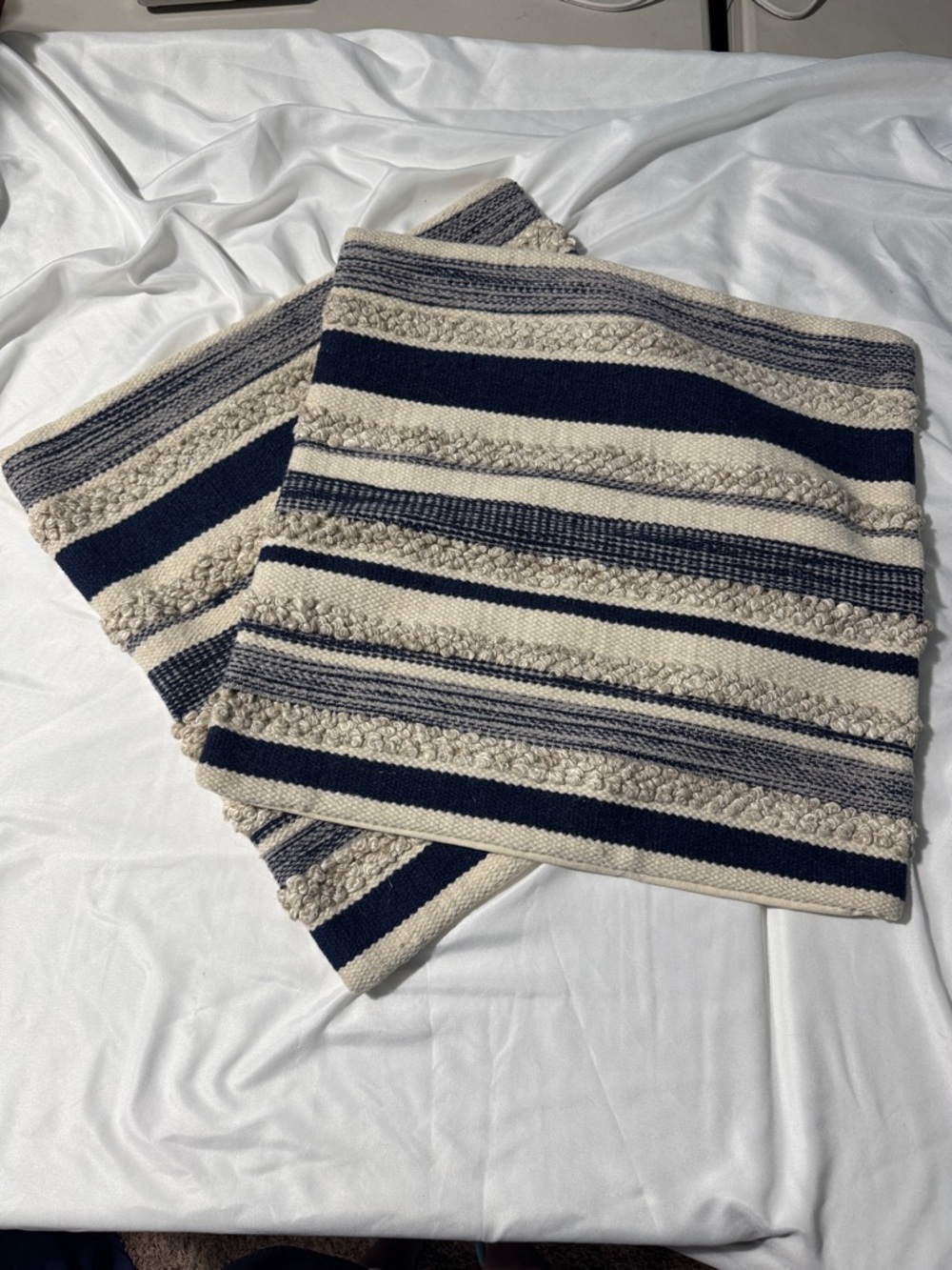 Magnolia Home Pillow Covers Set Navy Cream Wool Blend 12.5” Farmhouse